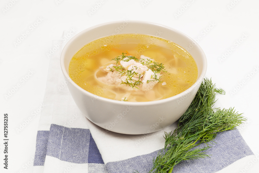 Chicken soup on white Chicken soup on white
