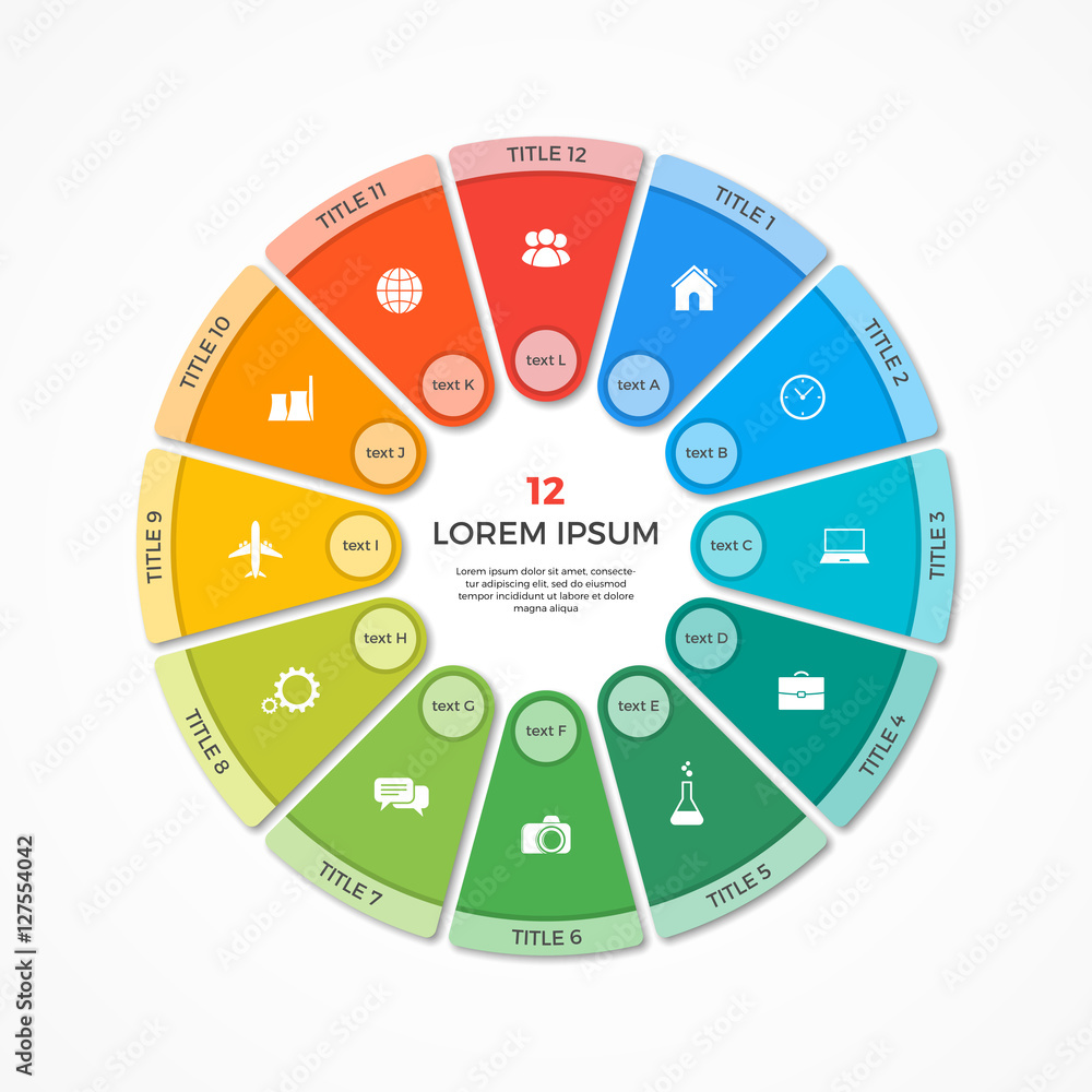 Vector pie chart circle infographic template with 12 options Stock ...