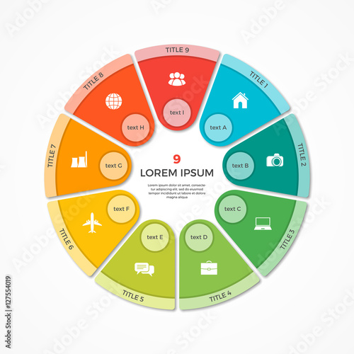 Vector pie chart circle infographic template with 9 options