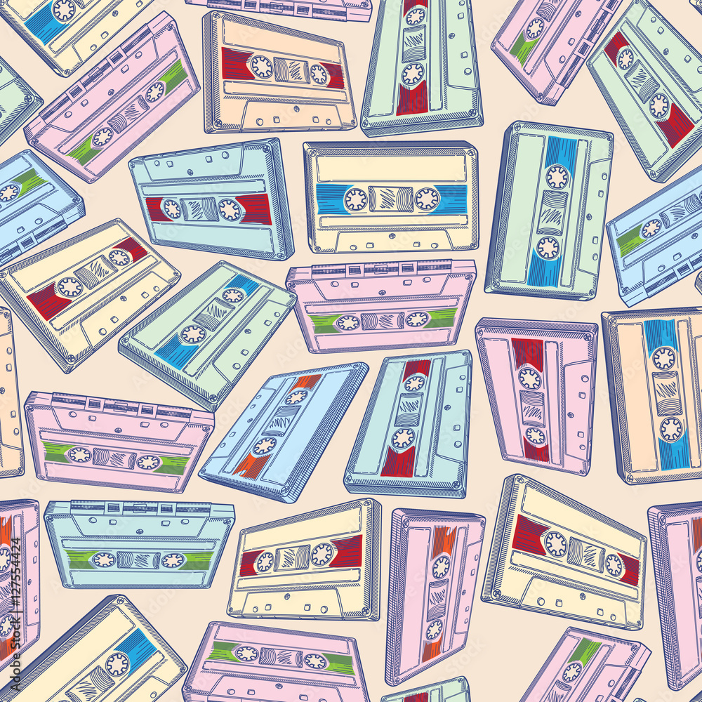 Audio cassettes seamless pattern Audio cassettes seamless pattern