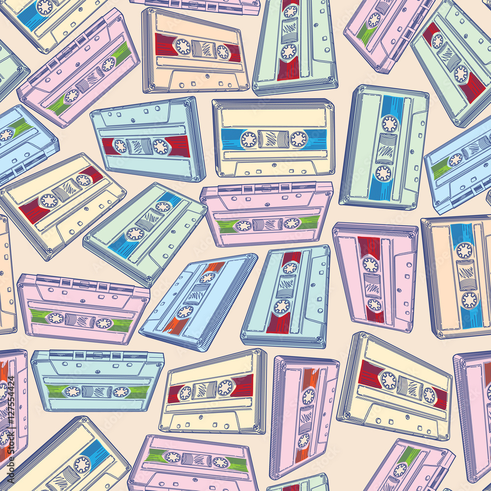 Audio cassettes seamless pattern