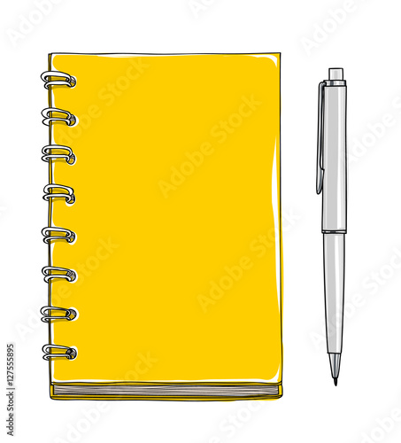 yellow Notebook and pen vector hand drawn cute illustration