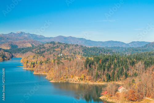      Panoramic view of Lokvarsko lake  beautiful mountain autumn landscape  Lokve  Gorski kotar  Croatia 