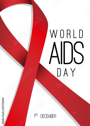 World AIDS day poster. Realistic vector red ribbon with clipping mask