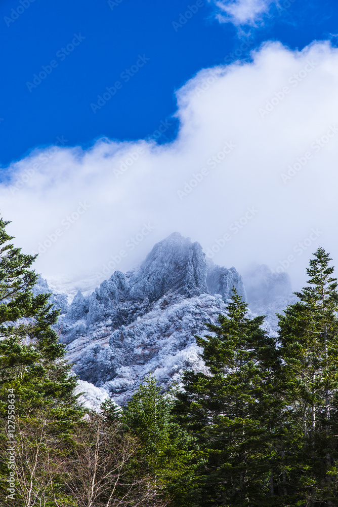 初冬の八ヶ岳横岳西壁と赤岳山頂