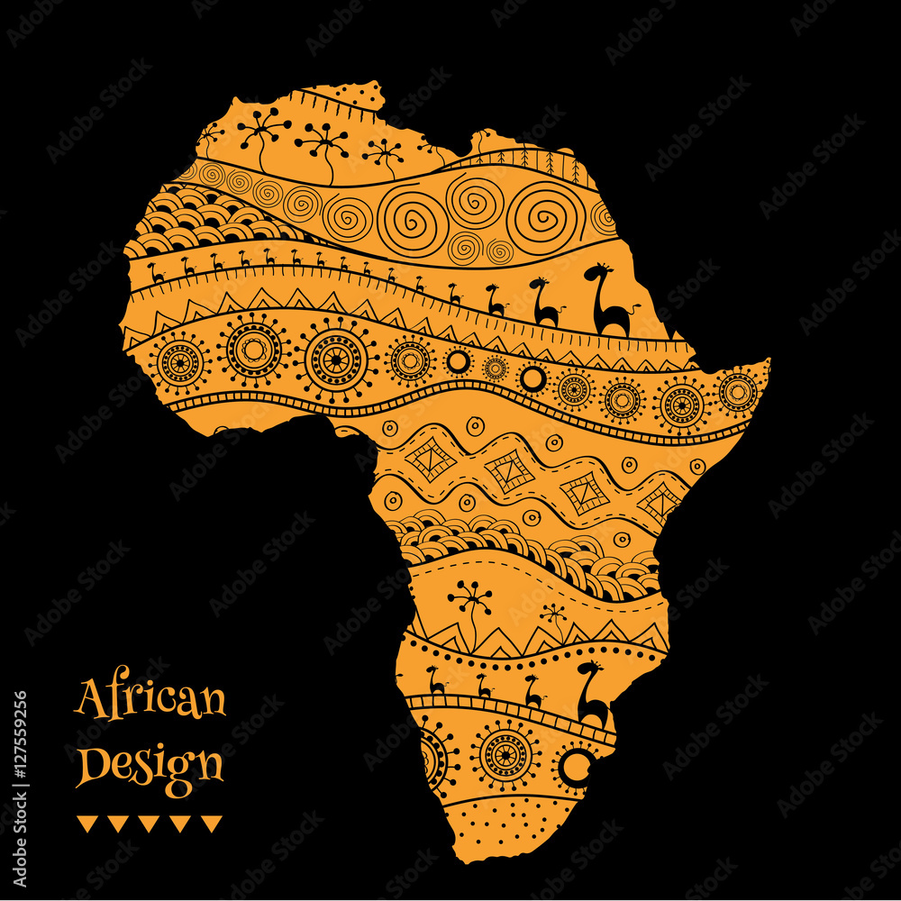 Textured vector map of Africa. Hand-drawn ethno pattern, tribal ...