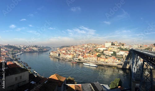 PORTO, PORTUGAL - NOVEMBER 17, 2016 : panoramic view of Porto historical town along the Douro river 
