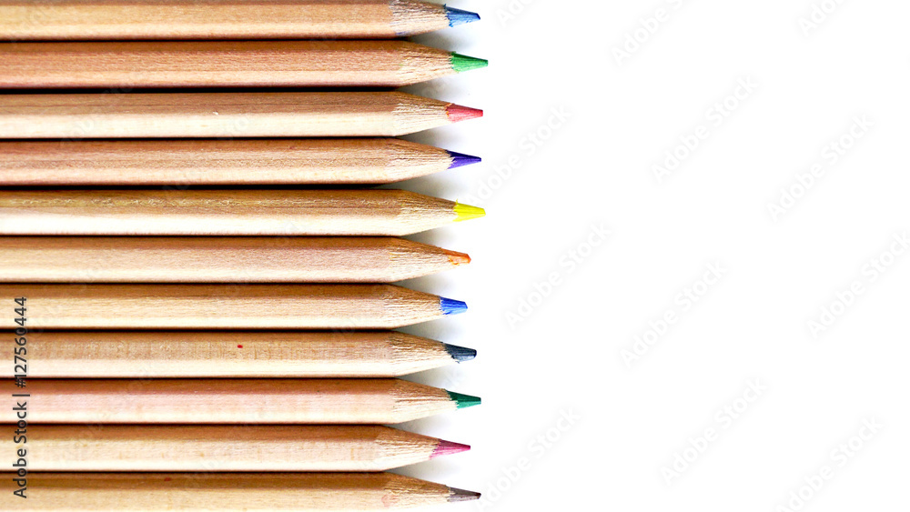 Wooden Color pencils arrangement top view isolated Wooden Color pencils arrangement top view isolated