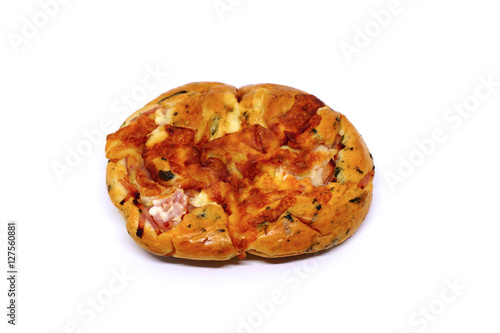 Spinach bread ham cheese on white background
