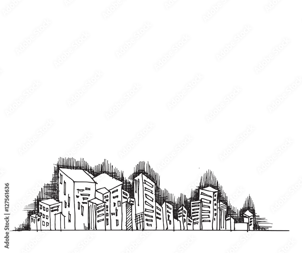Obraz premium Cityscape Vector Illustration Line Sketched Up eps10