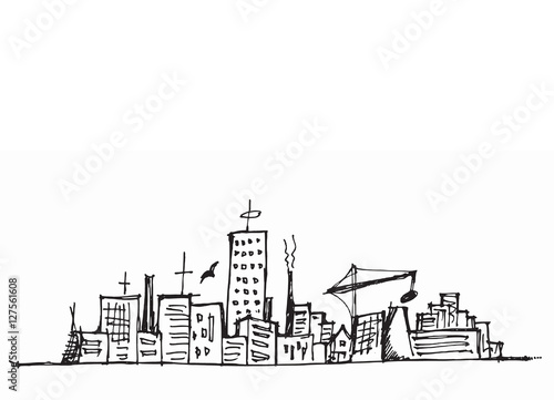 Cityscape Vector Illustration Line Sketched Up eps10