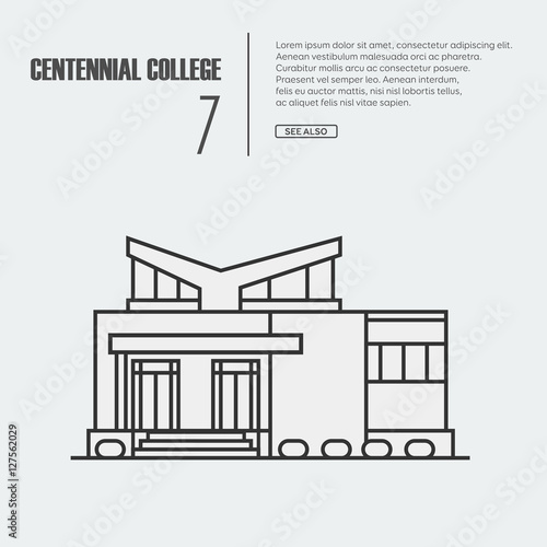 Vector outline illustration of building Facade. Coloring book page for adults and children. Black outline on white.