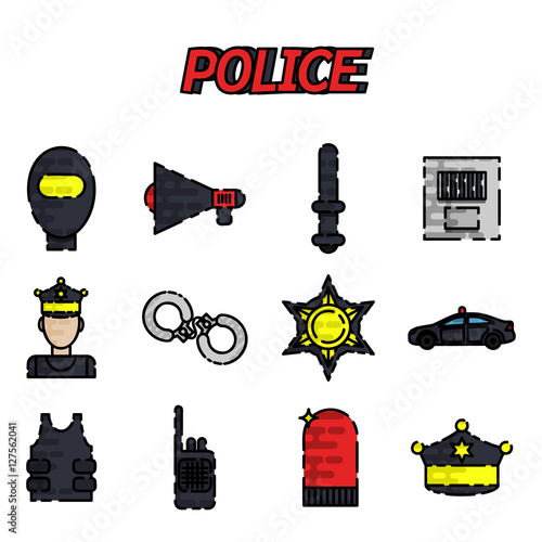 Police flat icon set
