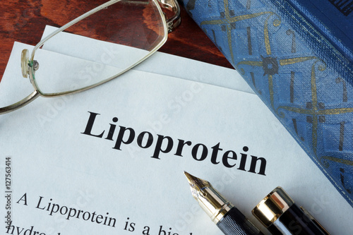 Papers with word lipoprotein on a table. photo