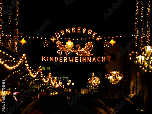 Entrance to the Christmas Market or Weihnachtsmarkt in Nuremberg, Germany.