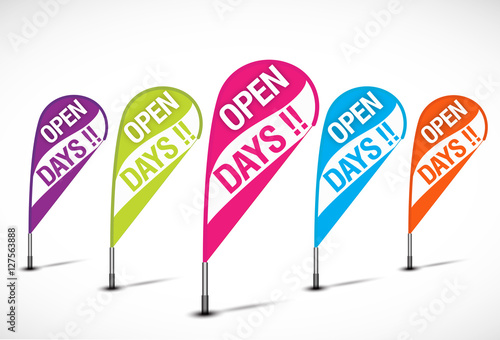 Multicolored floating banners: open days