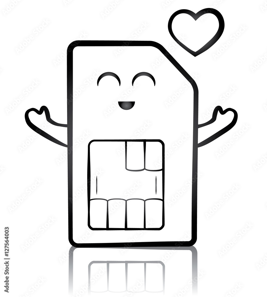 Vector illustration of a happy cute sim card Vector illustration of a happy cute sim card