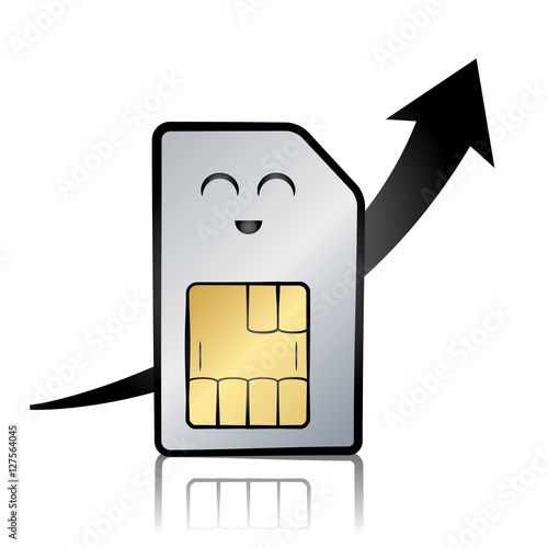 Vector illustration of a sim card and an ascending arrow 