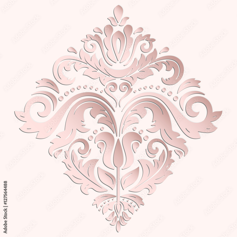 Oriental pink ornament. Fine vector traditional pattern with volume 3D elements, shadows and highlights