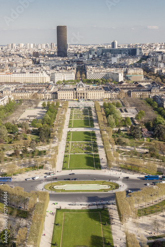 Aerial view from Eiffel Tower on Champ de Mars - Paris.