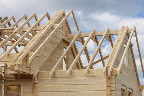 Structure of a wooden house under construction