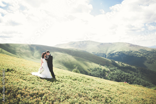 Wallpaper Mural Kissing wedding couple staying over beautiful landscape Torontodigital.ca