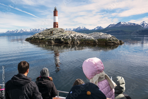 Tourist Lighthouse Les eclaireurs in Beagle Channel near Ushuaia