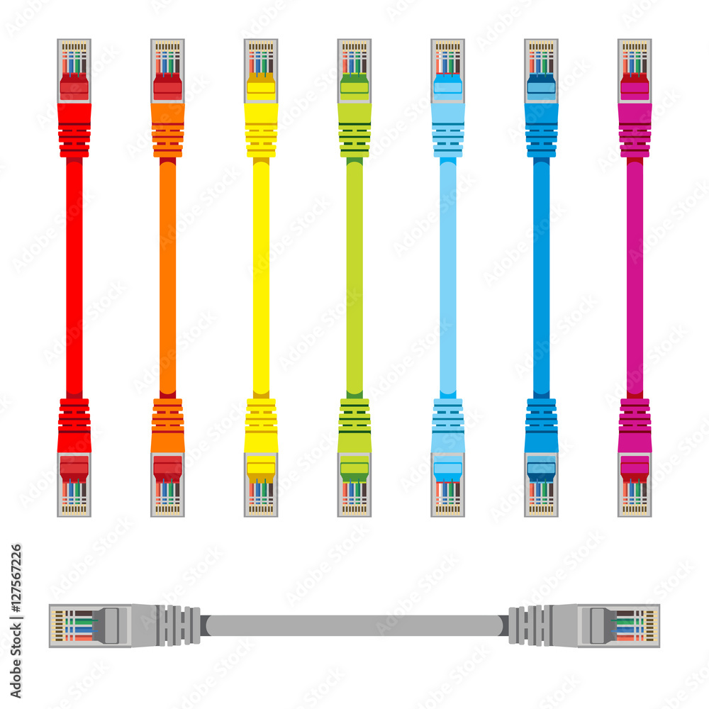 Colored computer network cables. - obrazy, fototapety, plakaty 