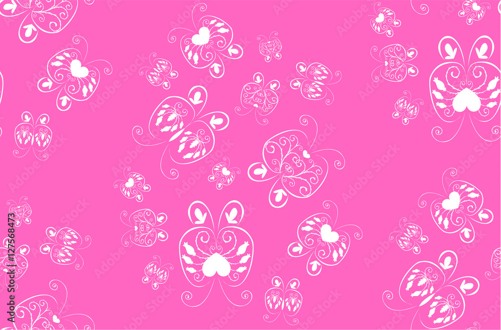 Seamless pattern with incredible mythical butterflies, vector, pink
