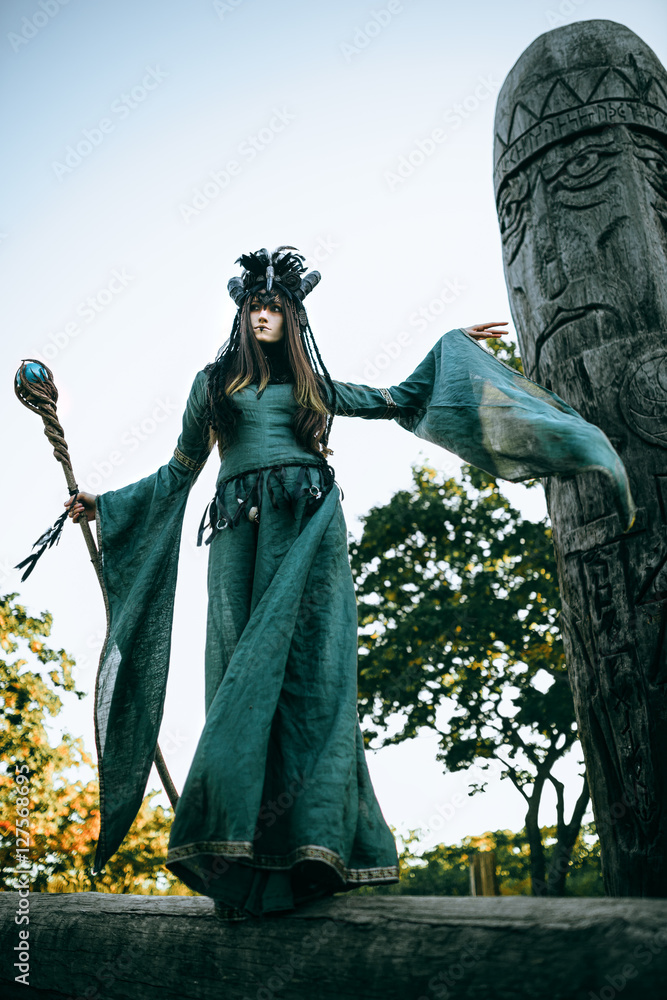 Fototapeta premium Woman-shaman with horns
