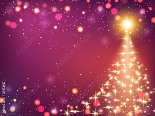 Shining Christmas background with Christmas tree, vector illustration.
