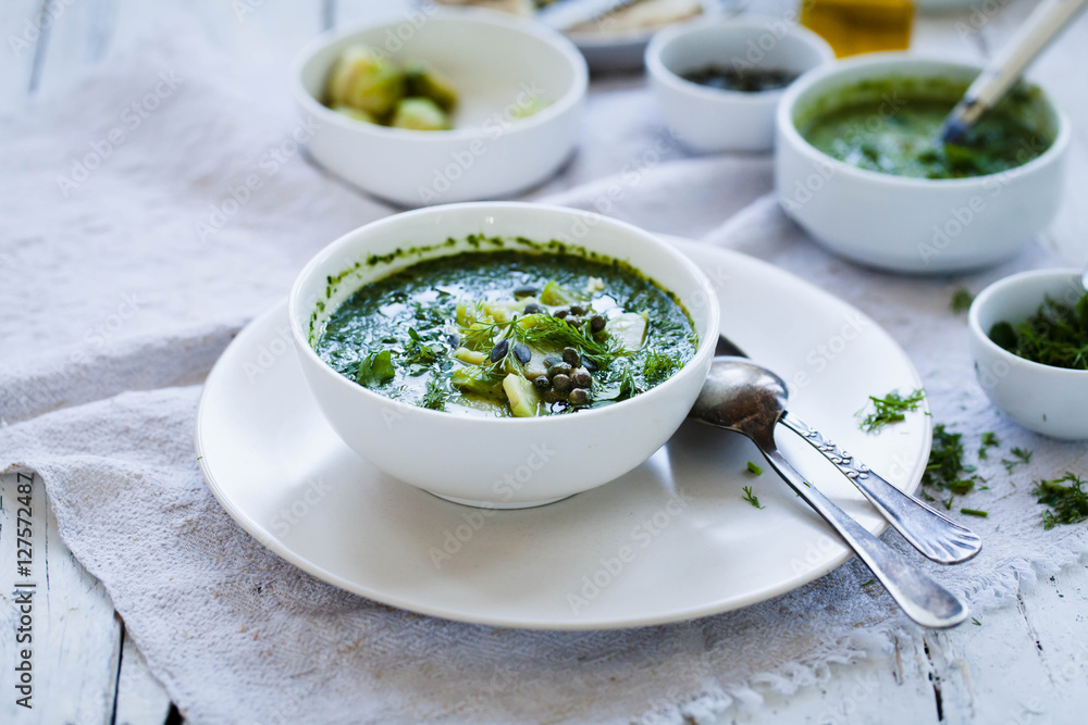Asparagus soup with fennel. Dieting, detox, healthy eating vegetarian food concept. Asparagus soup with fennel. Dieting, detox, healthy eating vegetarian food concept.