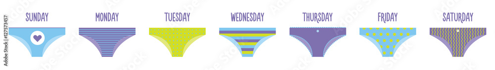 Days of the week woman panties set. Different designs Days of the week woman panties set. Different designs