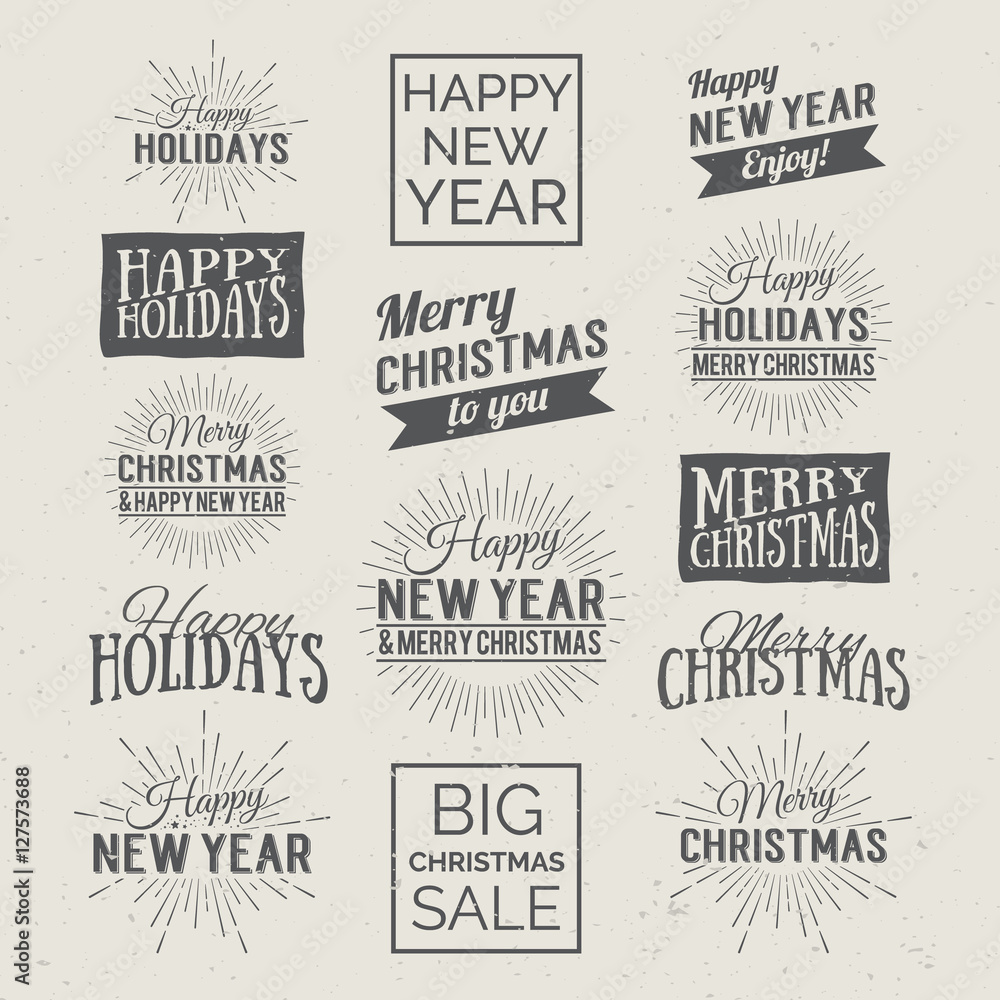 Merry Christmas and Happy New Year Calligraphic Design Label on grunge background. Holidays lettering for invitation, greeting card, prints and posters. Typographic design. Vector illustration. Merry Christmas and Happy New Year Calligraphic Design Label on grunge background. Holidays lettering for invitation, greeting card, prints and posters. Typographic design. Vector illustration.
