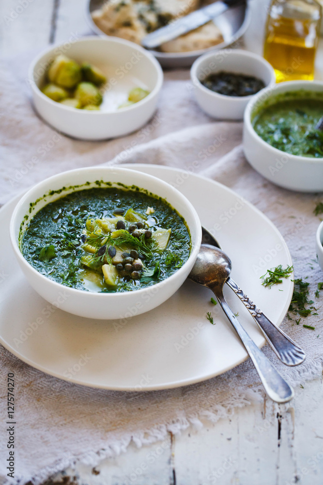 Asparagus soup with fennel. Dieting, detox, healthy eating vegetarian food concept. Asparagus soup with fennel. Dieting, detox, healthy eating vegetarian food concept.