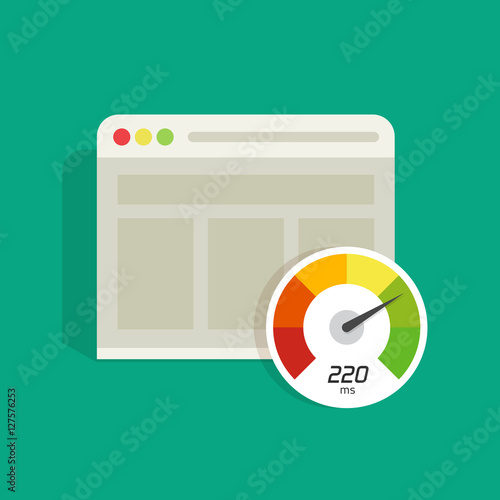 Website speed loading time vector icon isolated on color background, web browser with speedometer test showing fast good page loading speed time illustration, seo analyzer, search engine optimisation