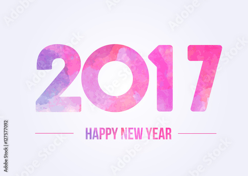 Happy new year 2017. Year 2016 vector design element. Watercolor illustration. Merry Chrstmas Background for dinner invitations, festive posters,promotional depliant, greetings cards.