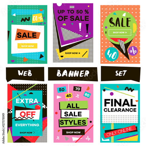 Media banners for online shopping. Design for mobile website banners, posters, email and newsletter. Vector creative sale banners template with hand drawn elements. Eye catcher banners set.