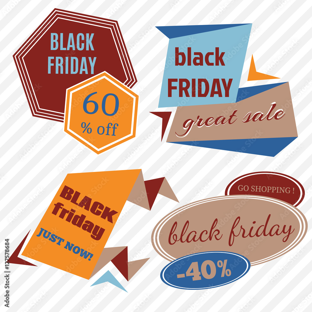 Black Friday Sale Vector Badges and Labels. Set of Black Friday Stickers and Banners.
