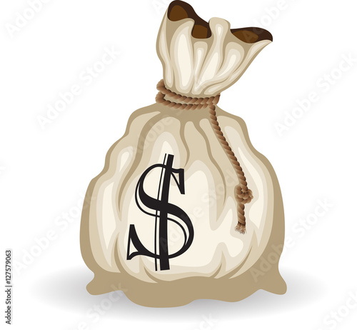 Sack with money dollar currency isolated on white background with clipping path included vector illustration