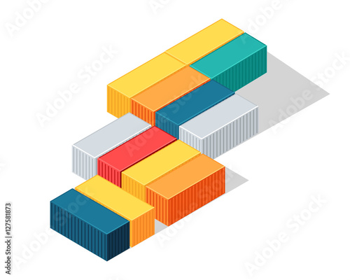 Sea Containers in Isometric Projection Vector