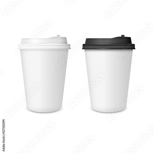 3D Realistic two paper Coffee Cup isolated on white background