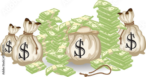 Large burlap sack with cash money dollars  in bag currency isolated on white background vector illustration