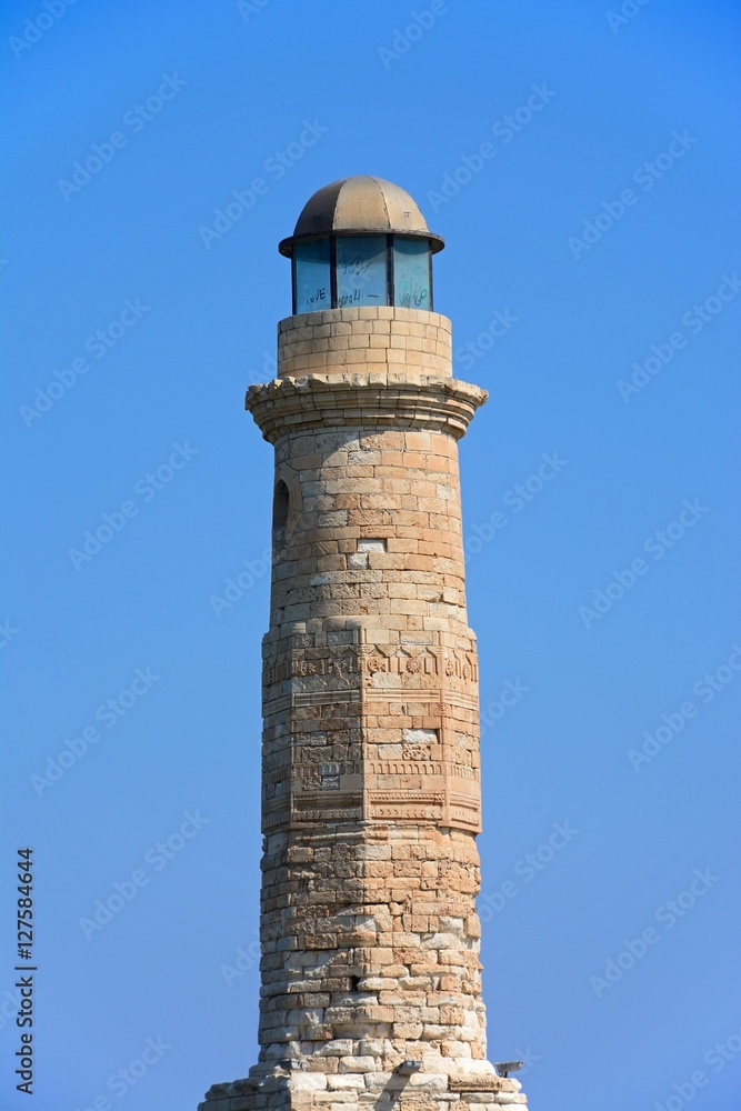 View of the lighthouse at the entrance to the harbour, Rethymno, Crete, Greece. View of the lighthouse at the entrance to the harbour, Rethymno, Crete, Greece.
