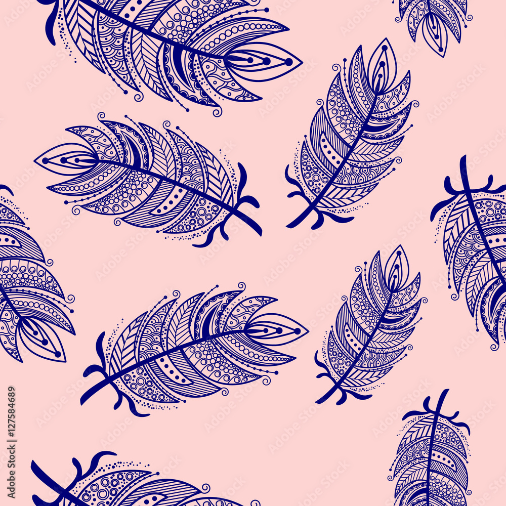 Ethnic feathers zentangle Seamless Pattern Ethnic feathers zentangle Seamless Pattern