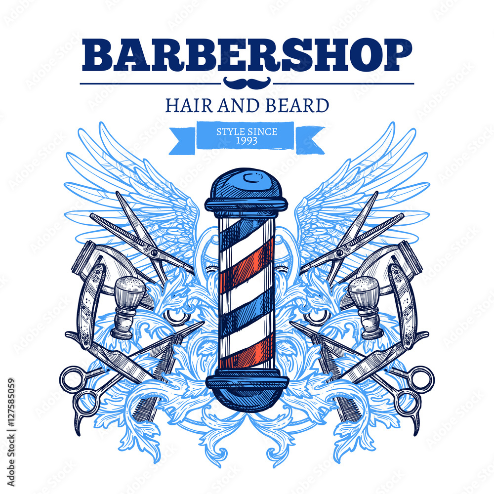 Naklejka premium Barber Shop Advertisement Flat Poster