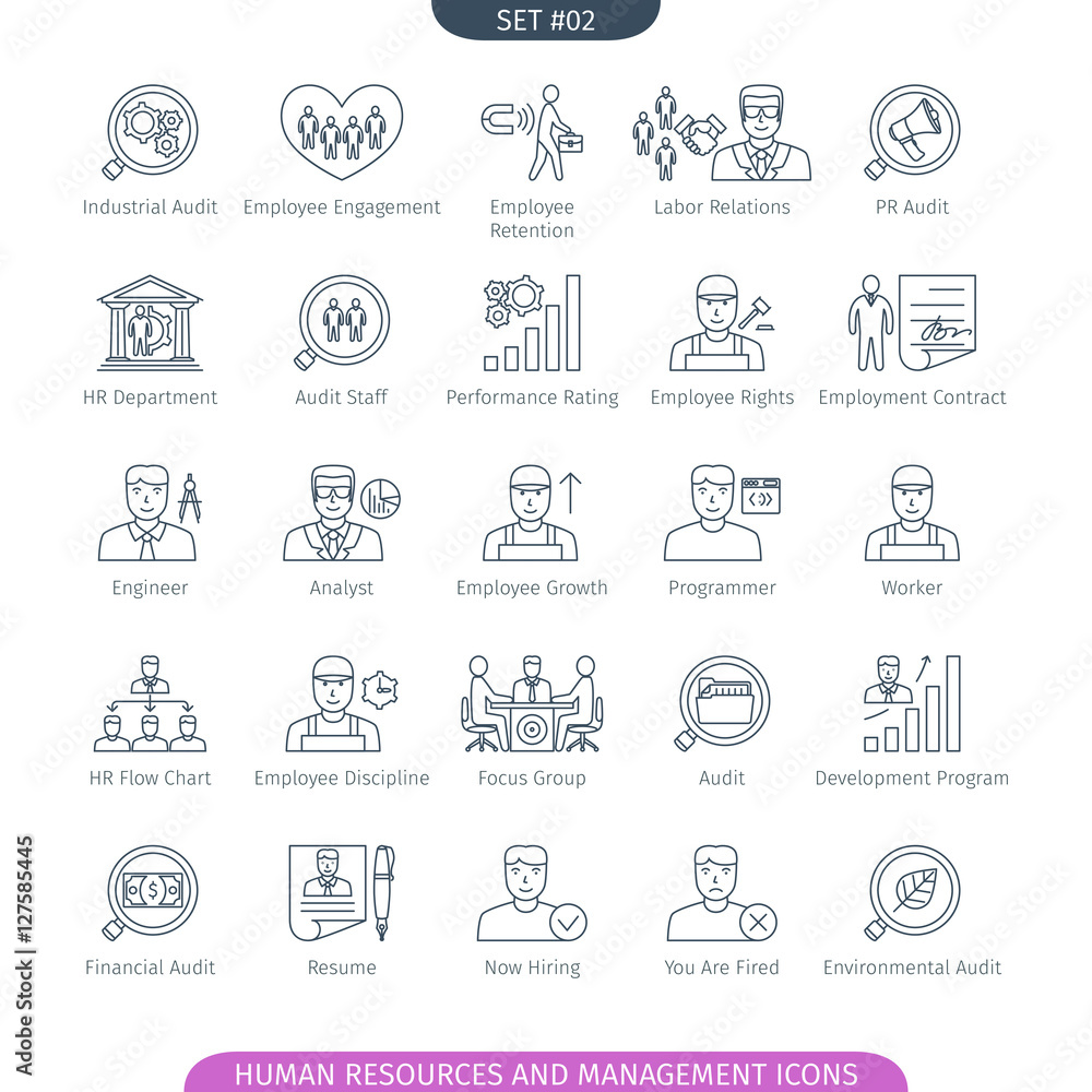 Human Resources And Management Icons Set. Linear style. Vector illustration.