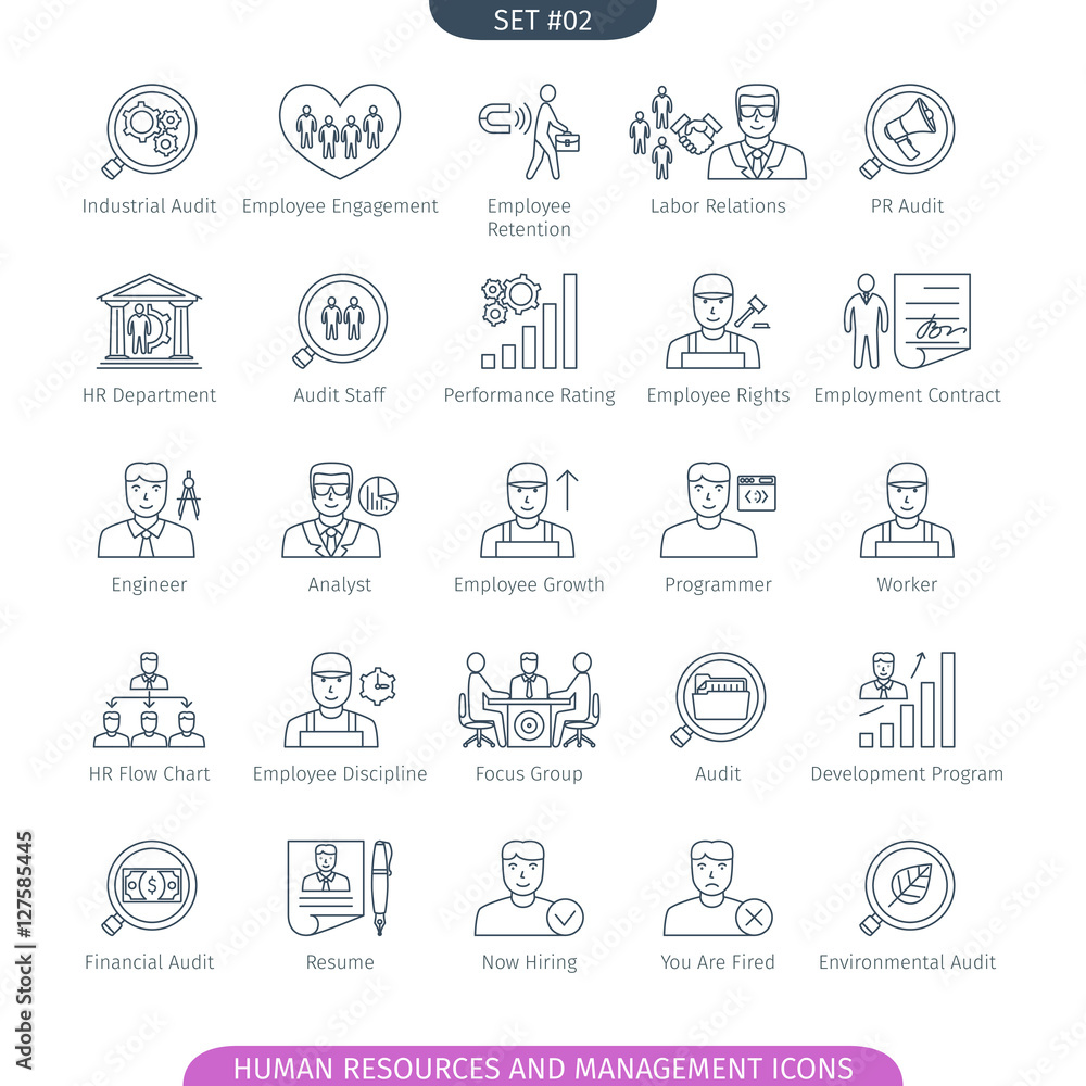 Human Resources And Management Icons Set. Linear style. Vector illustration. Human Resources And Management Icons Set. Linear style. Vector illustration.