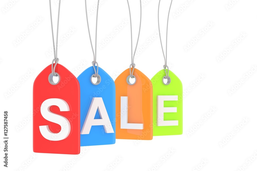 Colorful isolated sale labels on white background. Price tags. Special offer and promotion. Store discount. Shopping time. 3D rendering. Colorful isolated sale labels on white background. Price tags. Special offer and promotion. Store discount. Shopping time. 3D rendering.