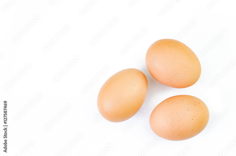 Three eggs are isolated on a white background Three eggs are isolated on a white background